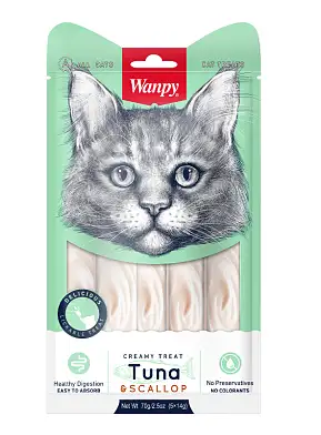 Wanpy Cat Лакомство для кошек «нежное пюре» из тунца и гребешка